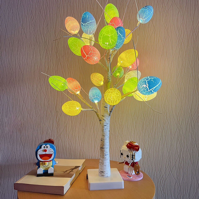 Lighted Birch Tree with 24 Pieces Easter Egg Ornaments