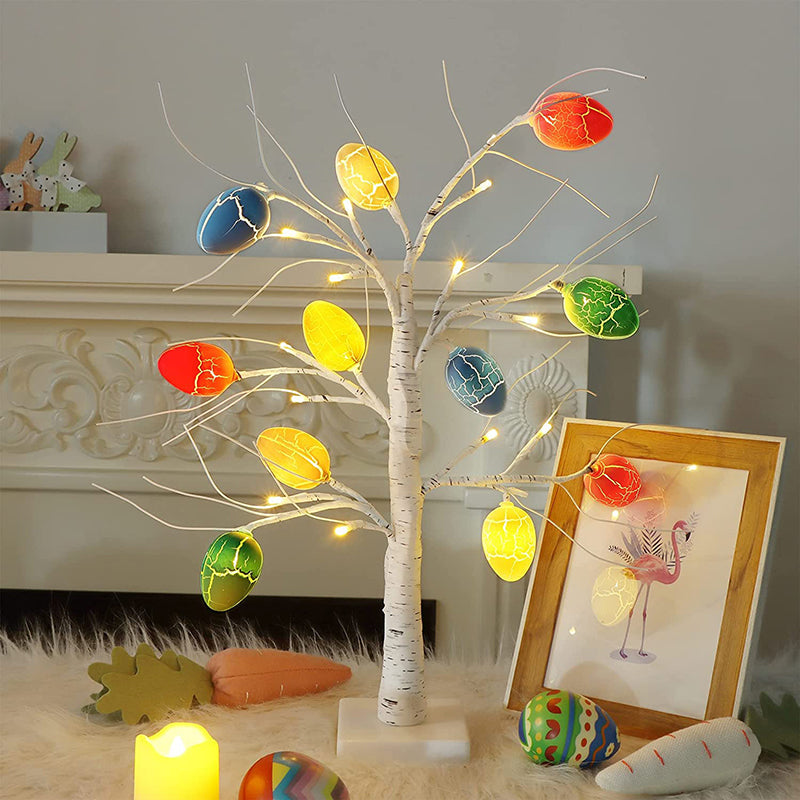 Lighted Birch Tree with 24 Pieces Easter Egg Ornaments