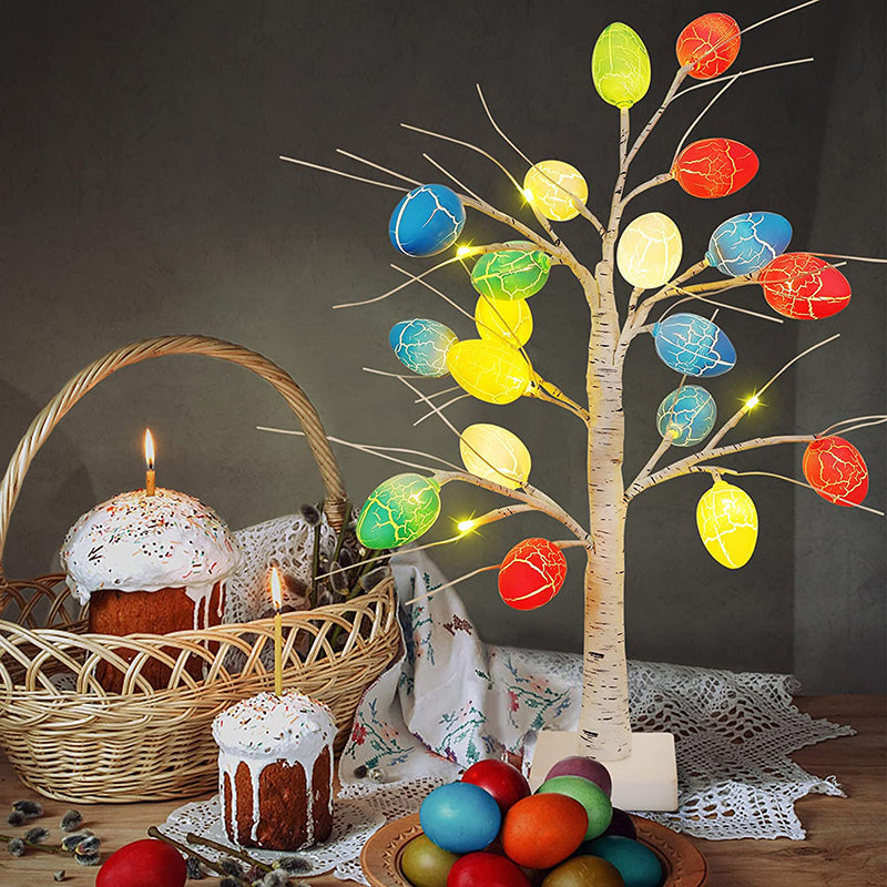 Lighted Birch Tree with 24 Pieces Easter Egg Ornaments