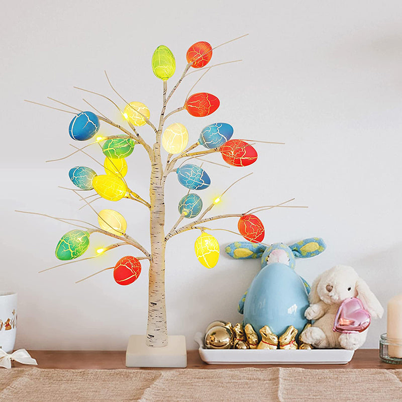 Lighted Birch Tree with 24 Pieces Easter Egg Ornaments