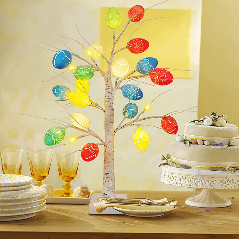 Lighted Birch Tree with 24 Pieces Easter Egg Ornaments