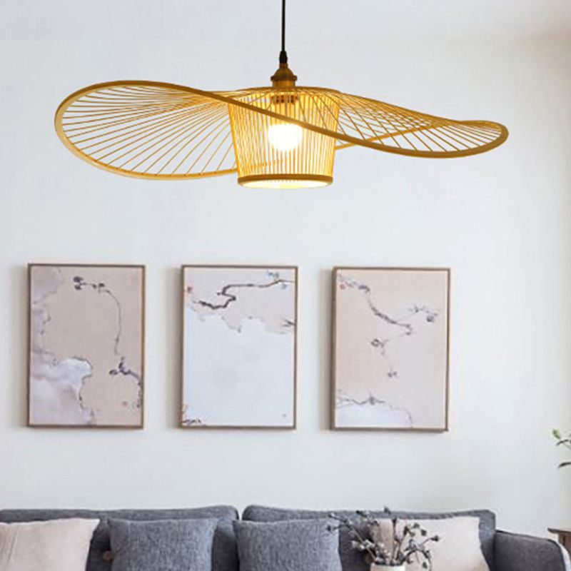 Black/Log Bamboo Pendant Light Natural Wicker Light Fixture