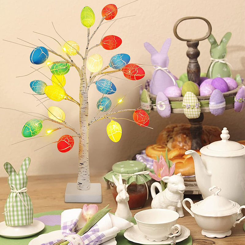 Lighted Birch Tree with 24 Pieces Easter Egg Ornaments