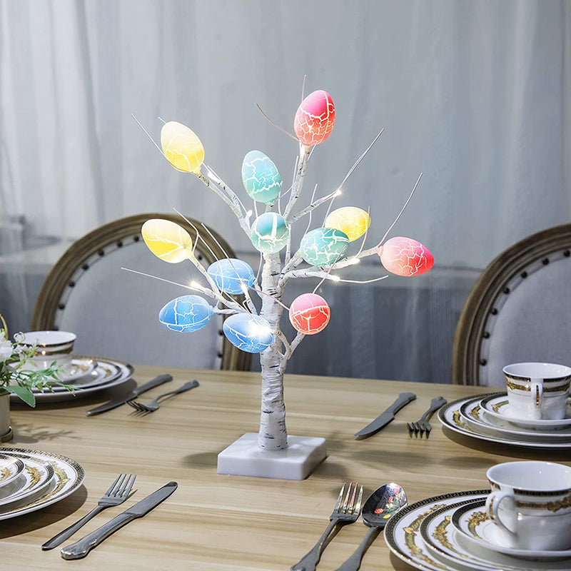 Lighted Birch Tree with 24 Pieces Easter Egg Ornaments