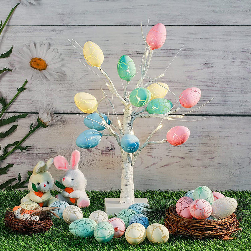Lighted Birch Tree with 24 Pieces Easter Egg Ornaments
