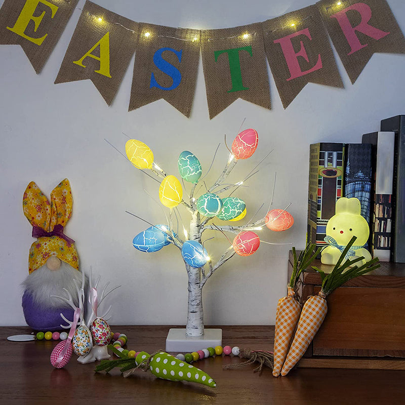 Lighted Birch Tree with 24 Pieces Easter Egg Ornaments