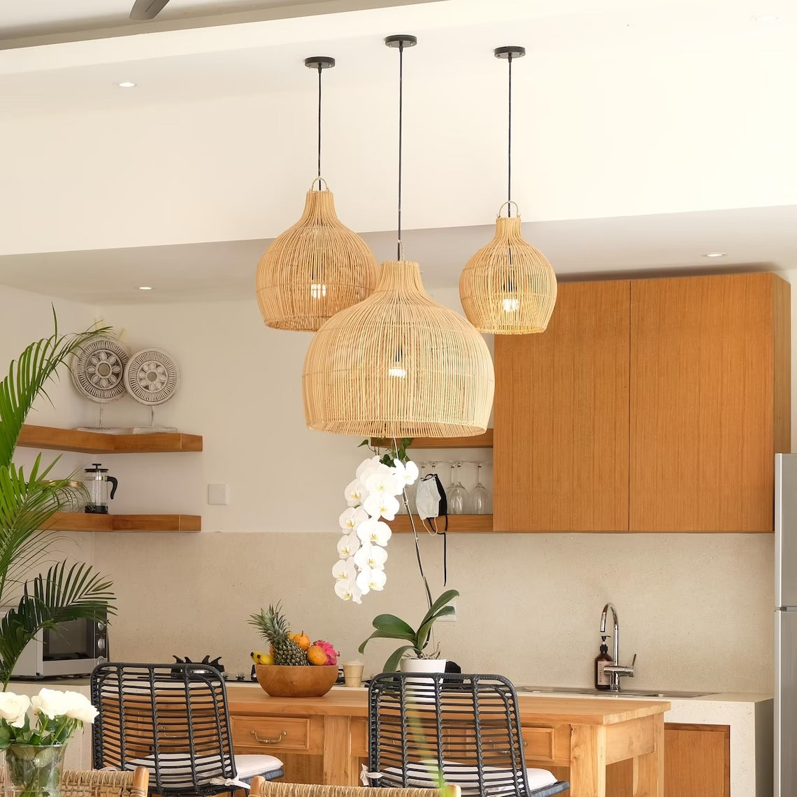 Boho Wicker Pendant Lighting Rattan Lampshade