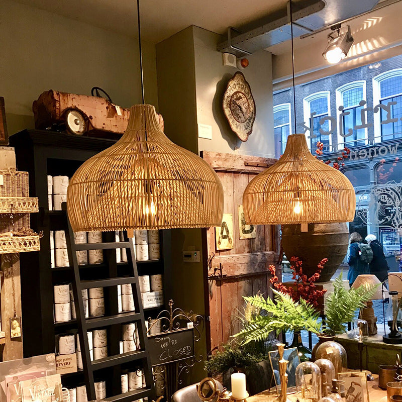 Boho Wicker Pendant Lighting Rattan Lampshade