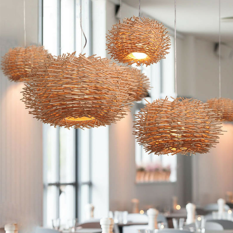 Rattan Lamp Shade Rustic Pendant Light Woven Lamp Chandelier