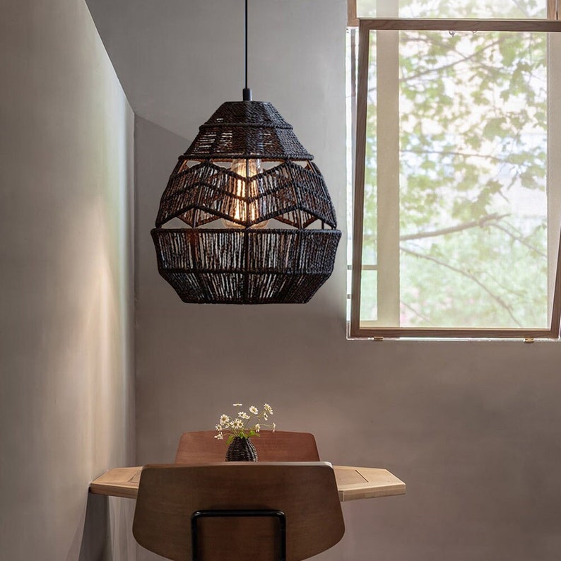 Rattan Pendant Lamp Retro Hanging Lights Rope Lampshade