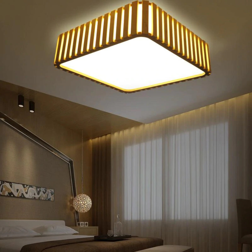 Square Wood Ceiling Light Led Wood Pendant Lamp