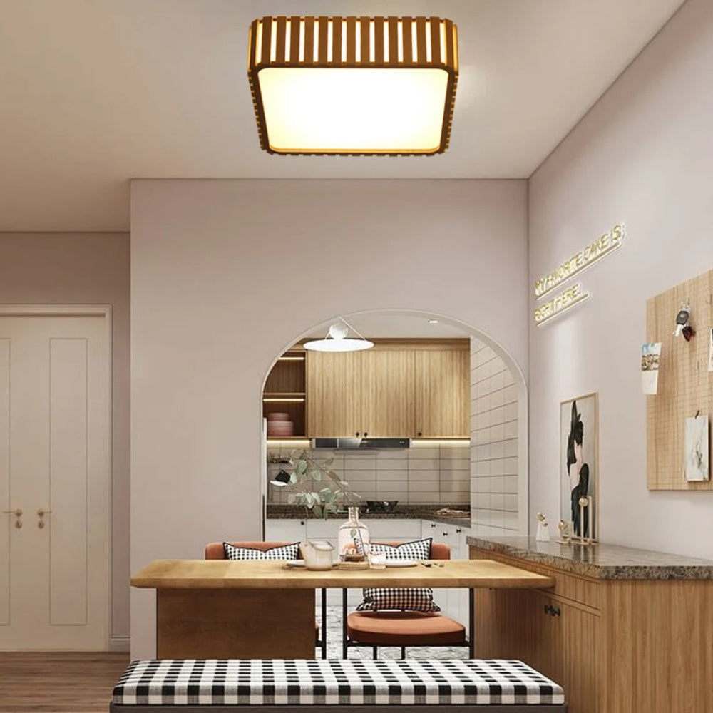 Square Wood Ceiling Light Led Wood Pendant Lamp