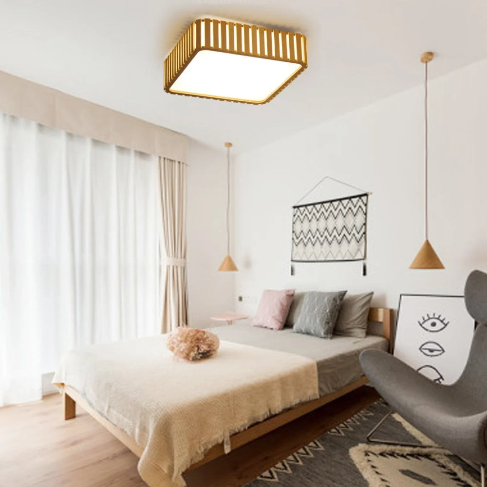 Square Wood Ceiling Light Led Wood Pendant Lamp