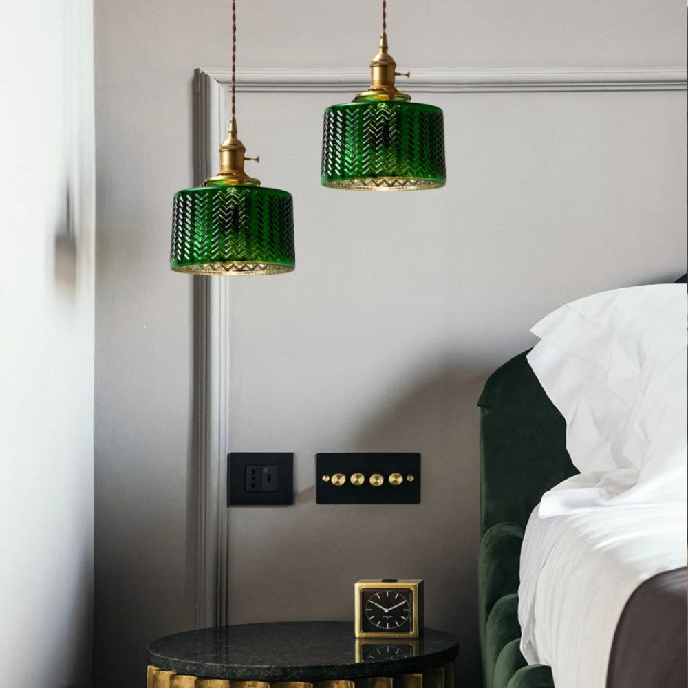 Green Ripple Glass Hanging Light Fixture