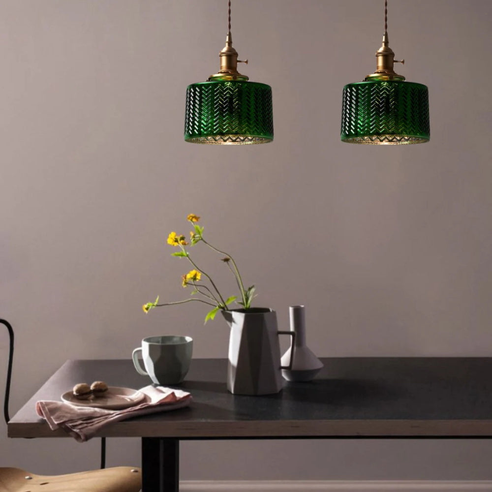 Green Ripple Glass Hanging Light Fixture