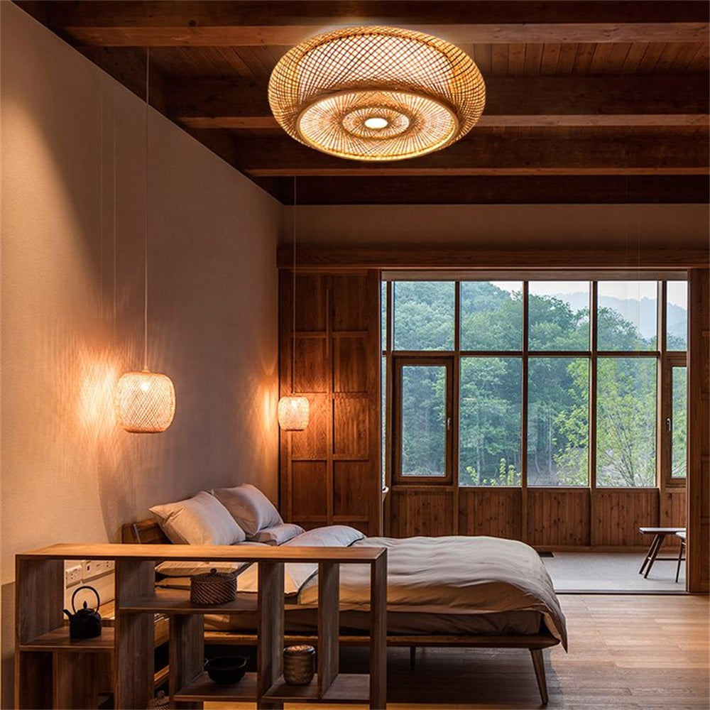 Bamboo Handcrafted Bedroom Flush Mount Light Fixture