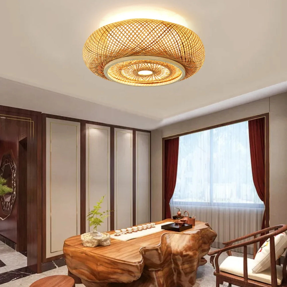 Bamboo Handcrafted Bedroom Flush Mount Light Fixture