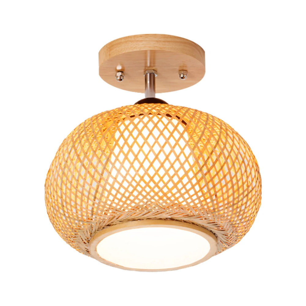 Bamboo Wide Lantern Semi Flush Mount Traditional Pendant Lights