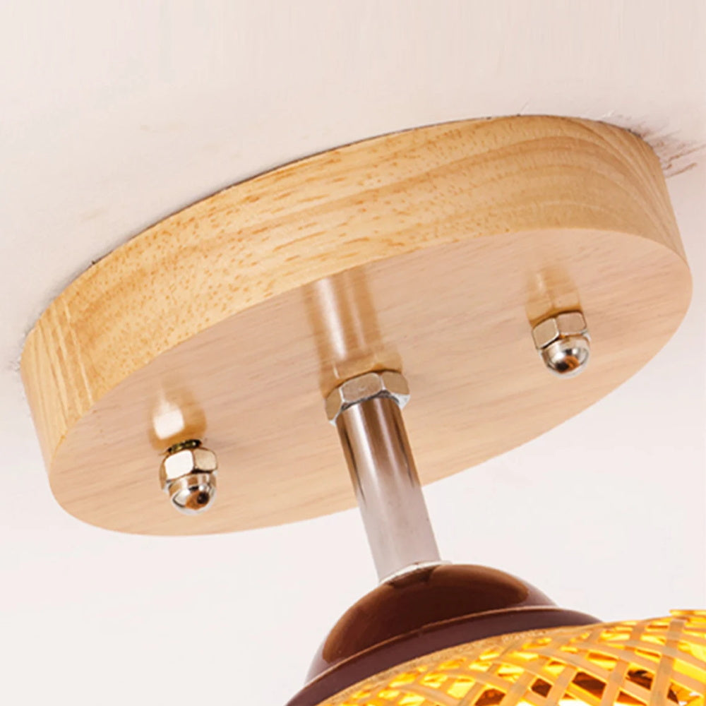 Bamboo Wide Lantern Semi Flush Mount Traditional Pendant Lights