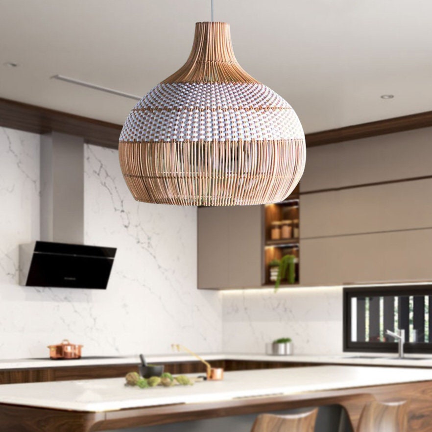 White Rattan Pendant Light Woven Rattan Lampshade