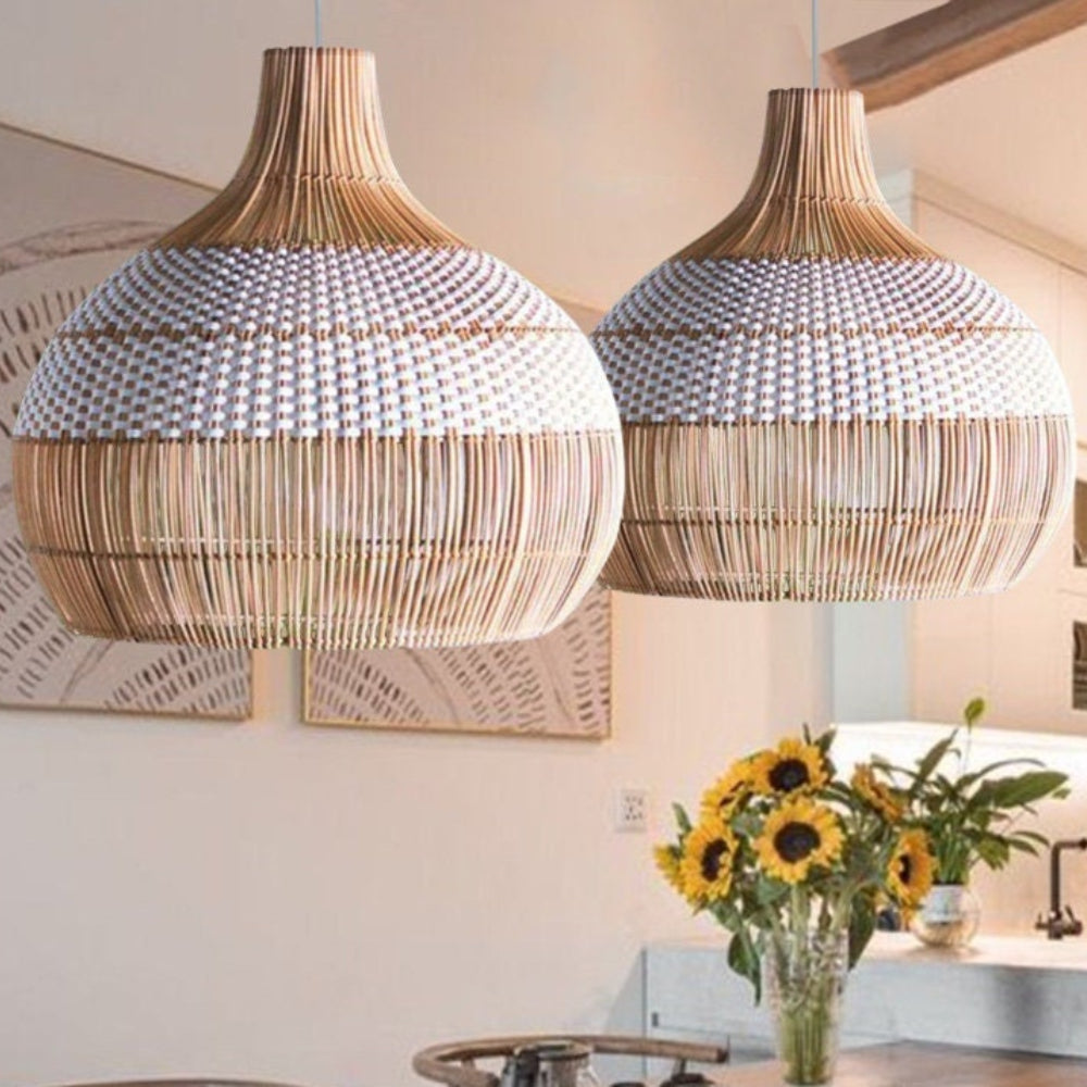White Rattan Pendant Light Woven Rattan Lampshade
