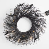 Load image into Gallery viewer, Halloween Garland Pre-Lit Black Glitter Branch Wreath with Bats