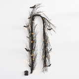 Load image into Gallery viewer, Halloween Garland Pre-Lit Black Glitter Branch Wreath with Bats