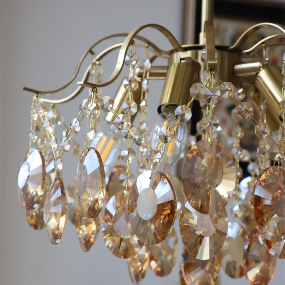 Retro Crystal Chandelier Sumptuous Romantic Amber Pendant Light