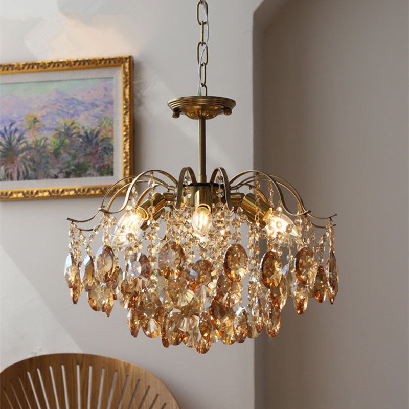 Retro Crystal Chandelier Sumptuous Romantic Amber Pendant Light