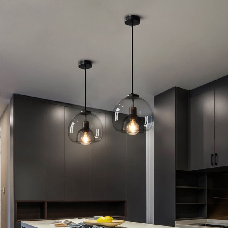 Black Spherical Glass Pendant Light