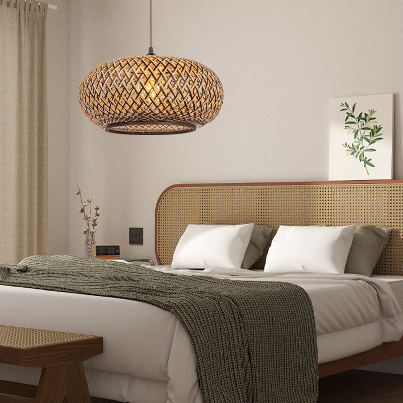 Boho Hanging Lamp with Bamboo Lampshade