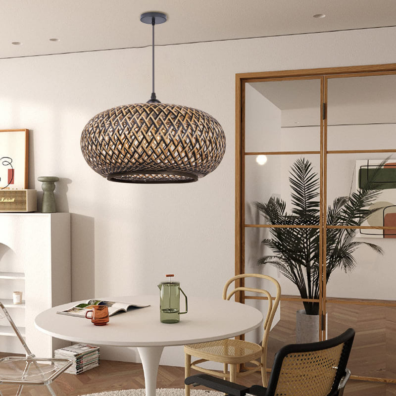 Boho Hanging Lamp with Bamboo Lampshade