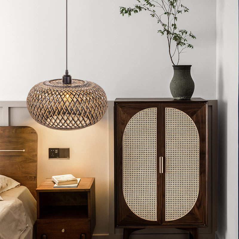 Boho Hanging Lamp with Bamboo Lampshade