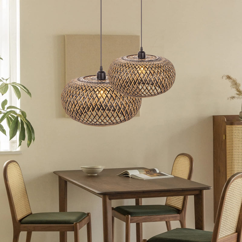 Boho Hanging Lamp with Bamboo Lampshade