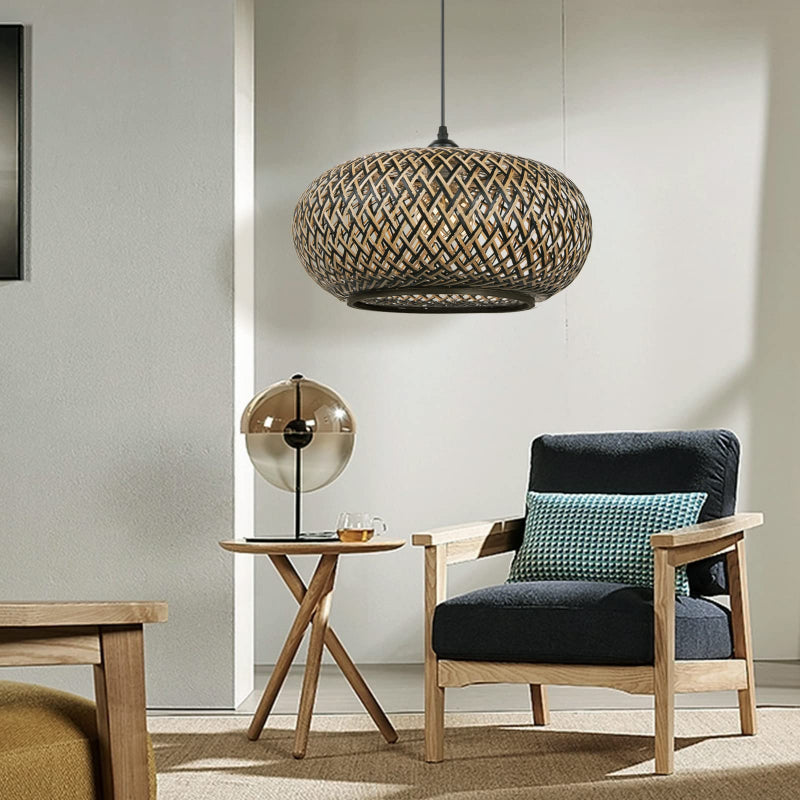 Boho Hanging Lamp with Bamboo Lampshade