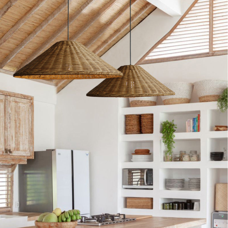 Wicker Cone Lamp Shade Hanging Rattan Pendant Light