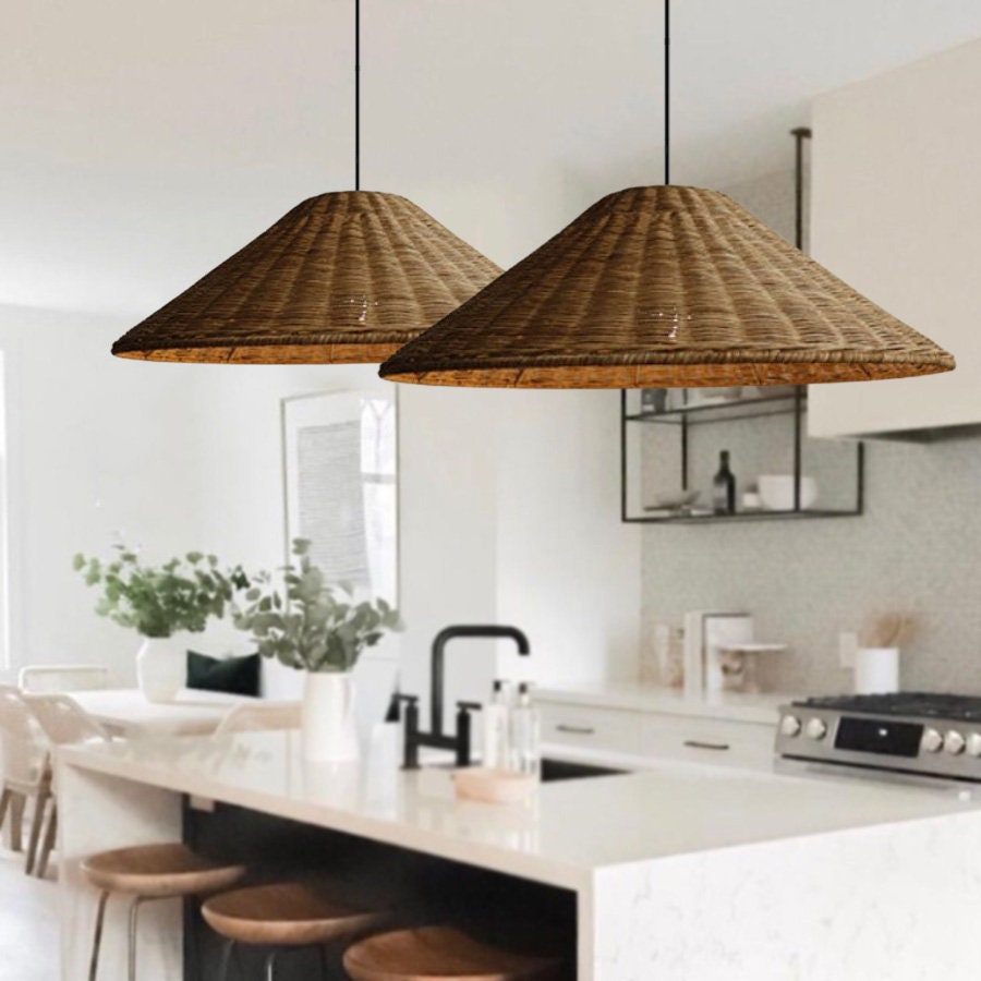 Wicker Cone Lamp Shade Hanging Rattan Pendant Light