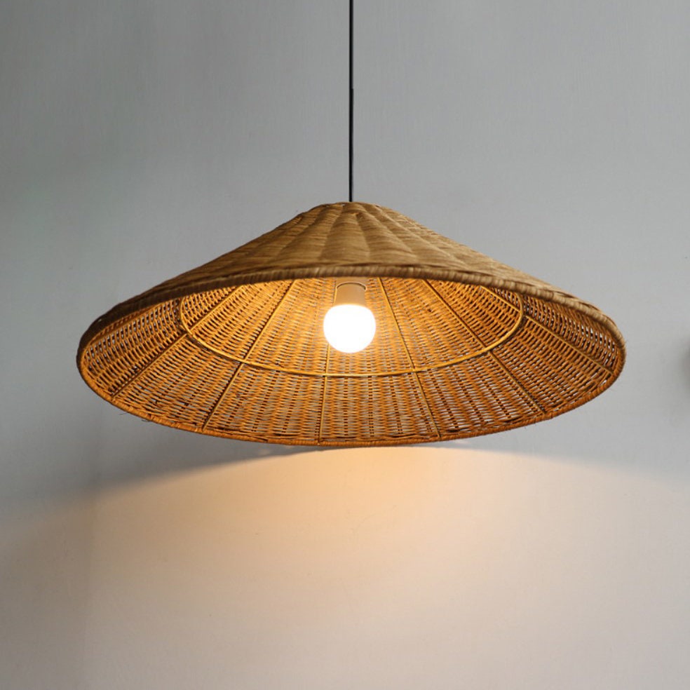 Wicker Cone Lamp Shade Hanging Rattan Pendant Light