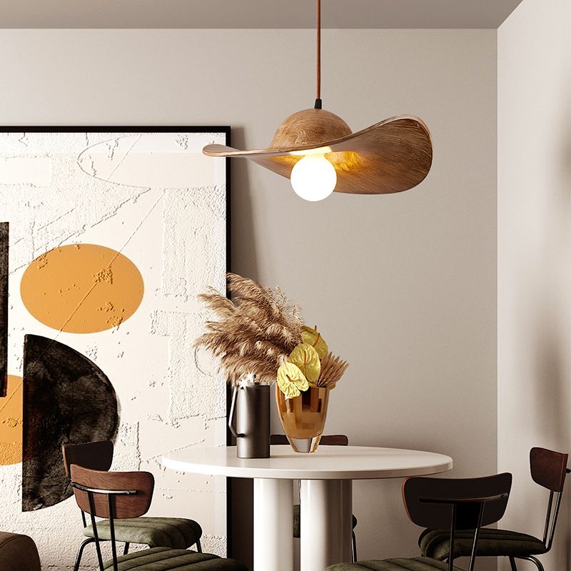 Modern Straw Hat Ceiling Lamp Resin Shade