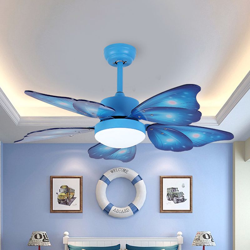 LED Acrylic Ceiling Fans Kids Pink/Blue 5 Butterfly Wing Blades Bedroom 42" Wide