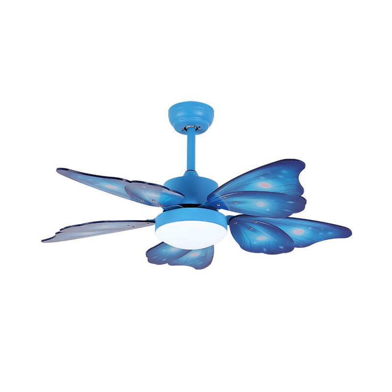 LED Acrylic Ceiling Fans Kids Pink/Blue 5 Butterfly Wing Blades Bedroom 42" Wide