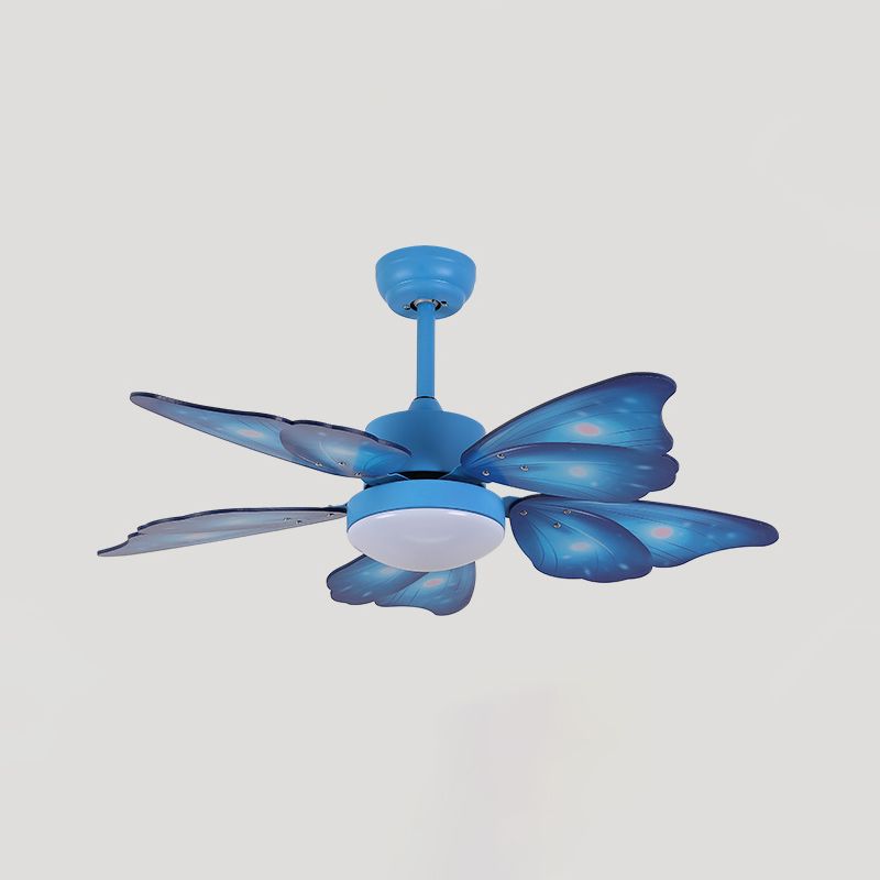 LED Acrylic Ceiling Fans Kids Pink/Blue 5 Butterfly Wing Blades Bedroom 42" Wide