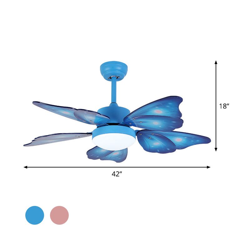 LED Acrylic Ceiling Fans Kids Pink/Blue 5 Butterfly Wing Blades Bedroom 42" Wide