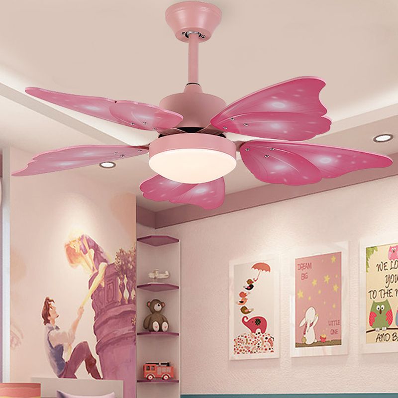 LED Acrylic Ceiling Fans Kids Pink/Blue 5 Butterfly Wing Blades Bedroom 42" Wide