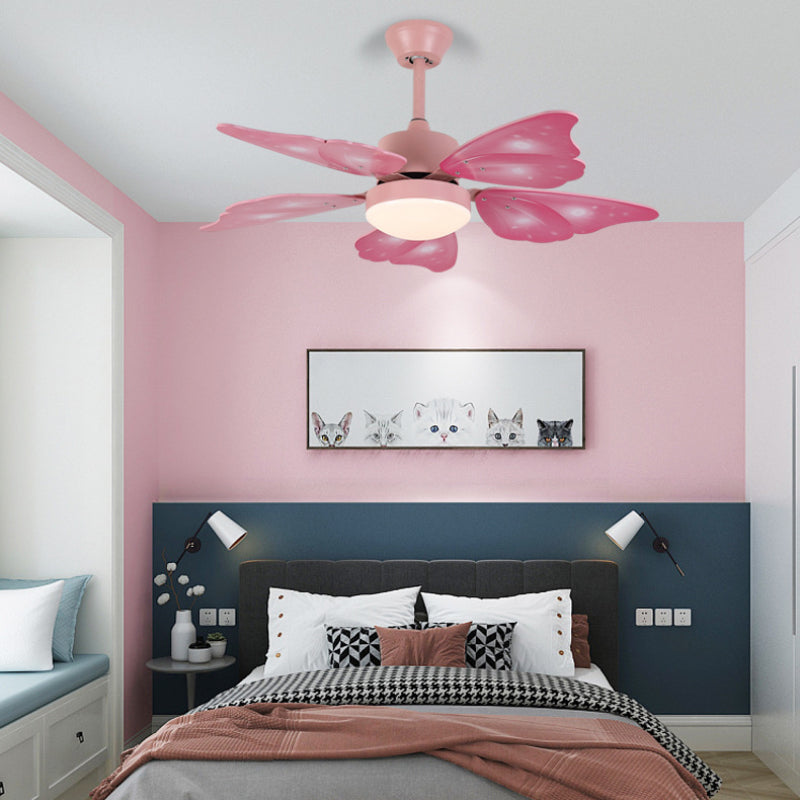 LED Acrylic Ceiling Fans Kids Pink/Blue 5 Butterfly Wing Blades Bedroom 42" Wide