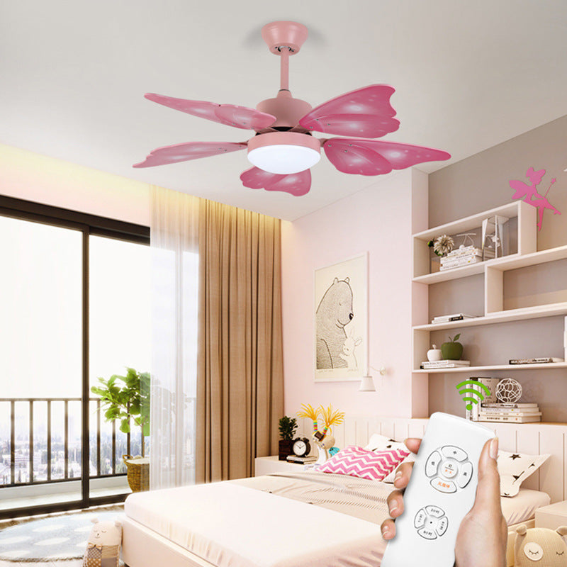 LED Acrylic Ceiling Fans Kids Pink/Blue 5 Butterfly Wing Blades Bedroom 42" Wide
