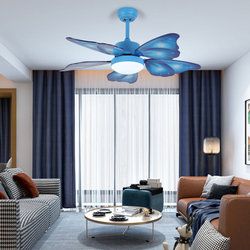 LED Acrylic Ceiling Fans Kids Pink/Blue 5 Butterfly Wing Blades Bedroom 42" Wide