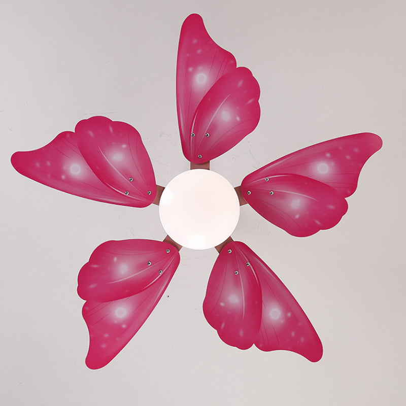 LED Acrylic Ceiling Fans Kids Pink/Blue 5 Butterfly Wing Blades Bedroom 42" Wide