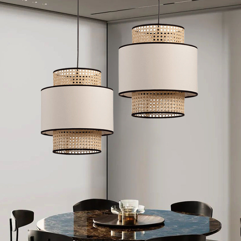 Linen Lampshade Rattan Weaving Pendant Lights