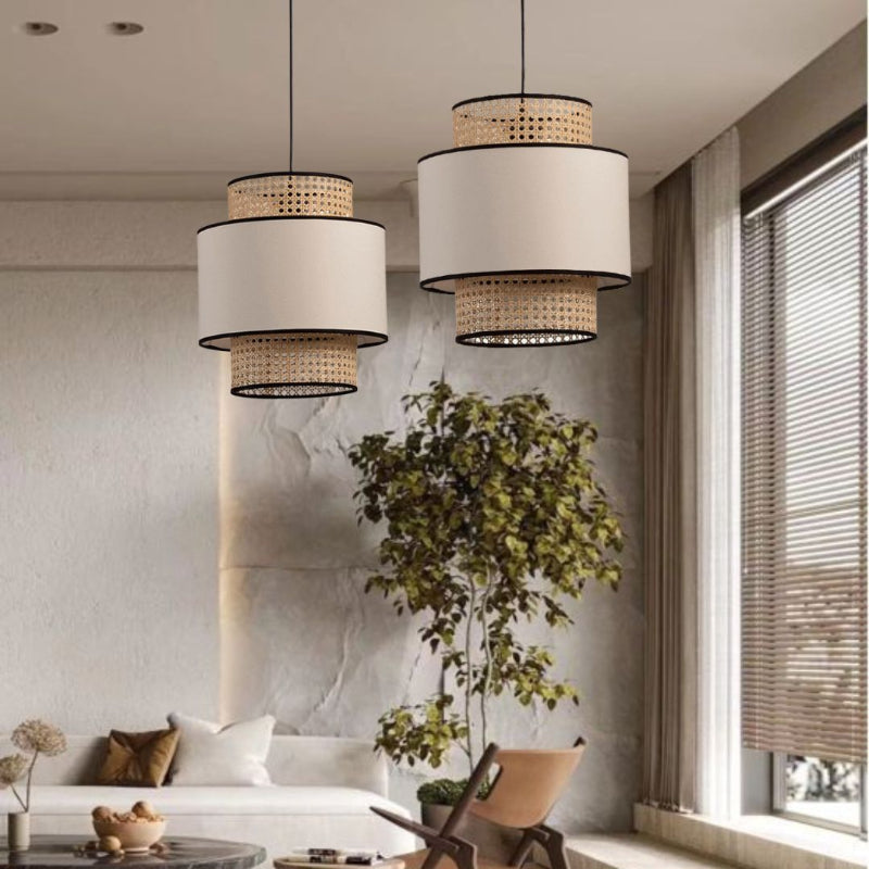 Linen Lampshade Rattan Weaving Pendant Lights